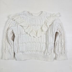 Zara Cream Cable-Knit Sweater 2-3Y Eyelet Ruffle Cottage Core Neutral Minimalist